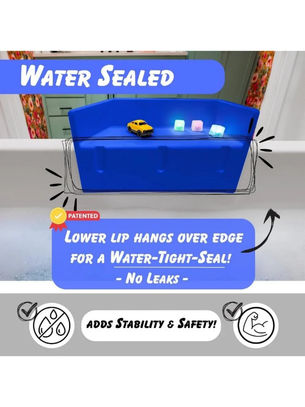 Kids Mini Bathtub Splash Guard & Toy Tray Bath Shelf - Blue Bath Accessory